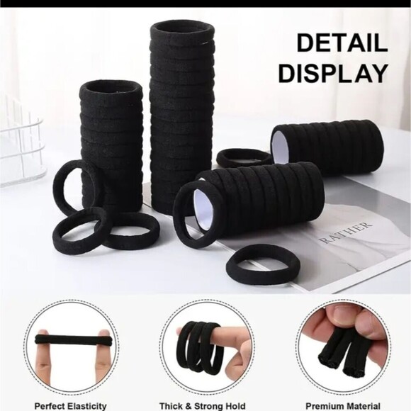 100 PC no pull black hair ties hair bands - Picture 1 of 10